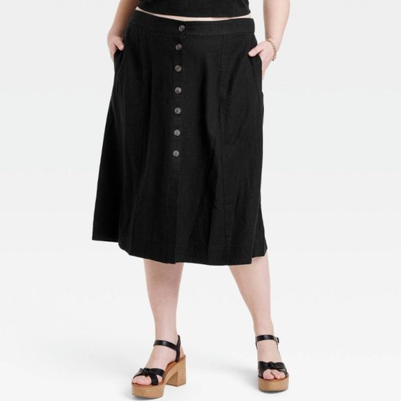 Black midi button cotton skirt - Picture 1 of 5
